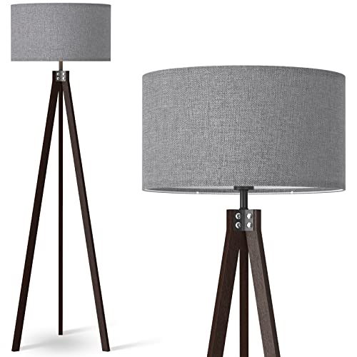 Lepower Wood Floor Lamp Tripod, Mid Century Standing Lamp, Modern Design Reading Floor Lamp For Living Room, Bedroom And Office, Flaxen Lamp Shade With E26 Lamp Base #TOP9