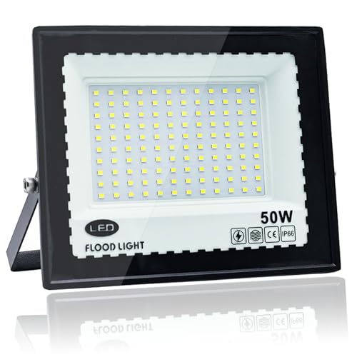 Focos LED Exterior 50W, Blanco Frío 6500K Proyector LED Exterior, Resistente al Agua IP66 Foco Proyector Led, 5000LM para Jardines, Patios, Garajes, Azoteas, Terrazas, Aparcamientos, Plazas y Muelles