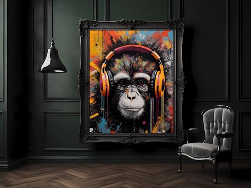 Toile murale abstraite gorille graffiti couleur 60x80