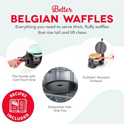 Image of Dash Flip Belgian Waffle Maker - nonstick surface - Rotating Belgian Waffle Maker with Quick Heat-Up System for Easy Breakfasts - Supports Multi-Use - Aqua