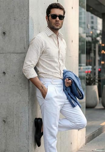 Image of IndoPrimo Men's Striped Shirt | Premium Slim Fit Full Sleeve Formal Casual Shirt | Button-Down Cotton Shirt for Office