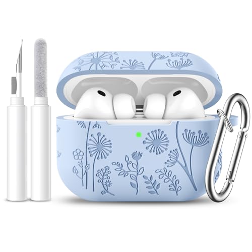 Lerobo for AirPods Pro 3 Case, Flower Engraved Soft Silicone Cover, Lilac