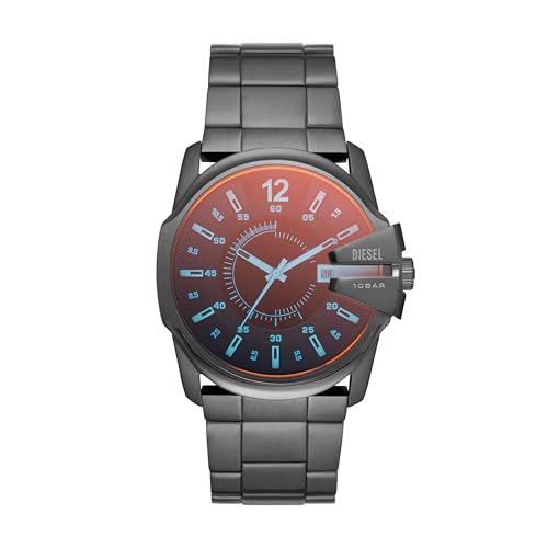 Diesel Master Chief Montre pour Homme, Mouvement à Quartz avec Bracelet en Silicone, Acier Inoxydable ou Cuir, Gris Foncé et Spectre, 43mm