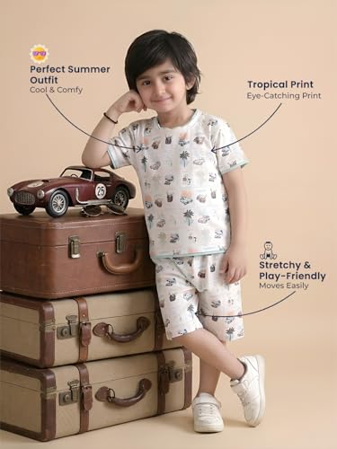 Image of POLKA TOTS 100% Pure Cotton T-Shirt and Shorts Combo For Boys | Summer Dress & Beach Wear for Boys and Toddlers | Breathable Premium Fabric Co-Ord Set Kids | Relaxed Fit Casual Summer Outfit for Kids