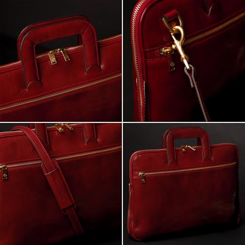 Image of Time Resistance Slim Leather Briefcase - Italian Handmade Leather Computer Bag - Briefcase for Men and Women - Laptop Bag