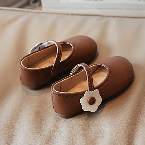 Moda Outono Meninas Casual Sapatos Plano Leve Cor Sólida Flor Gancho Vestido (Marrom, 5,5-6 Anos Cri