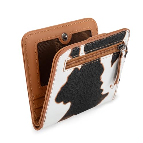 Image of Montana West X Wrangler Small Brown Cow Print Wallets for Women Slim Thin Wallet Card Cases Money Organizer Thin Mini Pocket Wallet with Rfid Lining and A Coin Purse