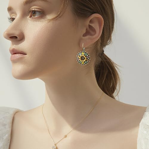 Bohemian Vintage Sliver Geometry Enamel Flower Lightweight Dangle Hoop Earrings Ethnic Handmade Circle Disc Teardrop Earrings For Women4