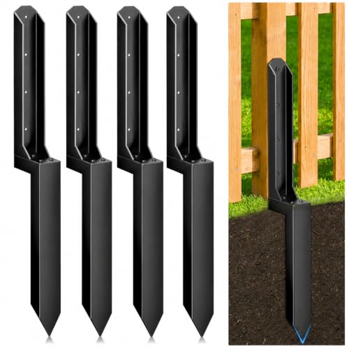4Pack Fence Post Repair Kit, Heavy Duty Steel Ground Spike Anchor for Fixing Leaning or Broken 4x4 & 6x6 Wood Posts, No Dig Drive-in Support for Yard, Garden & Fence