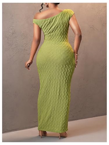 Floerns Women's Plus Size Summer Going Out Long Dress Dolman Sleeve One Shoulder Textured Bodycon Party Sexy Maxi Dresses2