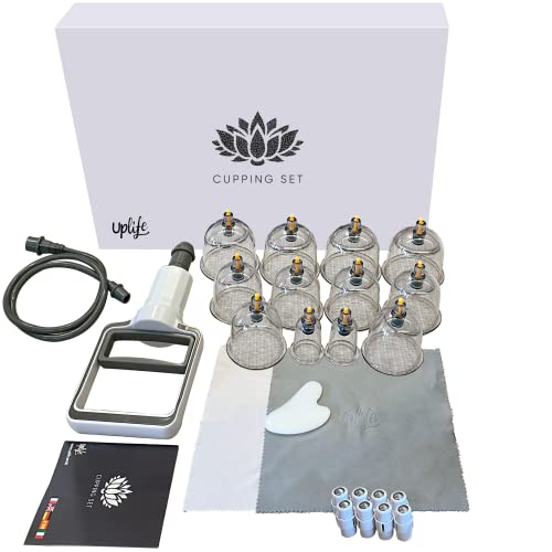 Uplife Kit de 12 ventosas fisioterapia anticelulíticas + una piedra Jade Gua Sha + 2 paños de microfibra | Manual de instrucciones en español | Ventosas para masaje con ventosa Cover