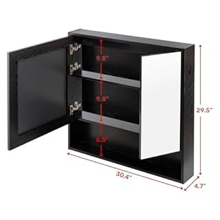 ALIMORDEN Medicine Cabinet with Mirror and Shelves, Oversized Bathroom Wall Storage Organizer Over The Vanity, Toilet, Recessed or Surface Mount, 30.4" L x 29.5" H, Black