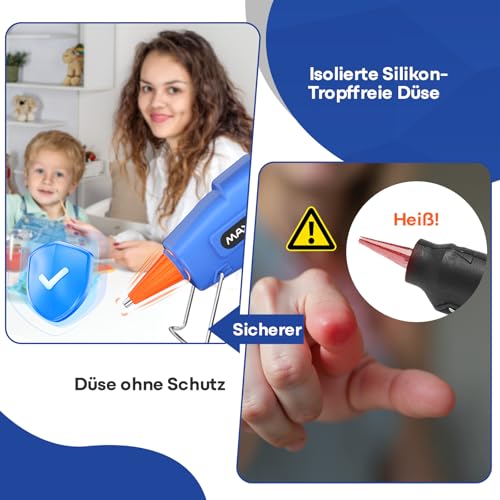 Foto von Feuerfest Heißklebepistole mit 30 Heißklebesticks 7mm Klebesticks, Klebepistole Heissklebepistole für DIY Kleine Handwerk schnelle Reparaturen in Haus & Büro - MAXDONE 20W Klebepistolen Blau