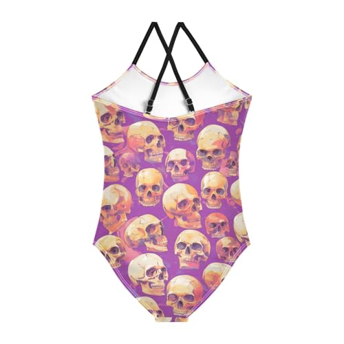 KLL Skulls Seamless Girls 1 Piece Swimsuit Summer Swimwear Adjustable Strap Quick Dry2