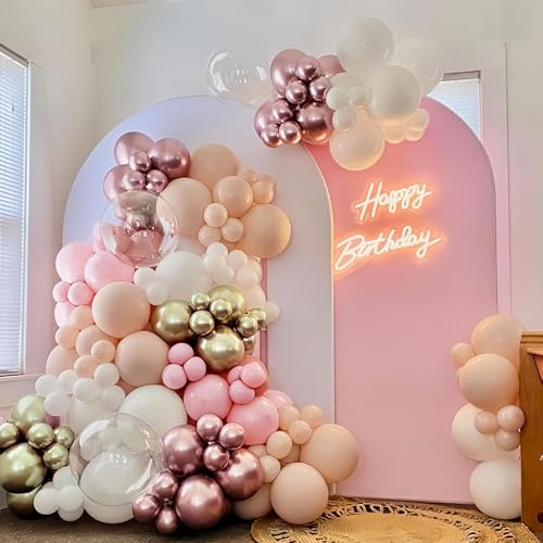Image of Rose Gold and Pink Balloons, 60PCS Baby Pink Apricot Ivory White Balloon 12Inch Metallic Chrome Gold Rose Gold Balloon Beige Blush Nude Balloon for Boho Wedding Bridal Baby Shower Birthday Decorations