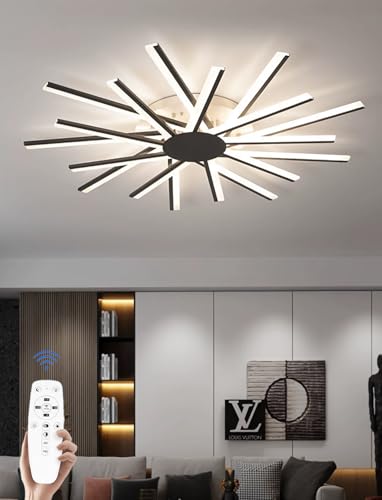 Lustre semi-encastré contre les pièces sombres, plafonnier LED puissant 18 têtes noir
