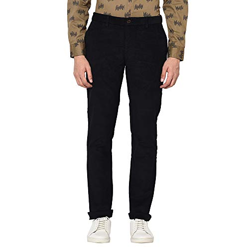 Image of Blackberrys Men's Cotton Blend Self-Design Slim Fit Casual Trousers