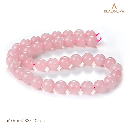 Image of BEADNOVA Natural Rose Quartz Beads Natural Crystal Beads Stone Gemstone Round Loose Energy Healing with Crystal Stretch Cord for Jewelry Making (10mm, 36-38pcs)