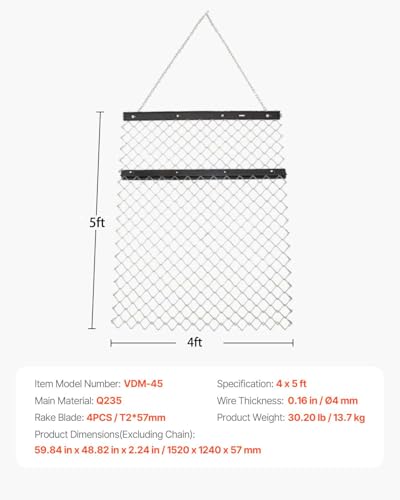 VEVOR Schleppegge, 1520x1240x57mm, Kettenegge aus Q235-Stahl, UTV-Traktoraufsätze zum Einebnen von Landschaften oder zur Rasenvorbereitung, Wiesenegge für Kiesauffahrten, Bauernhof, Feldgarten