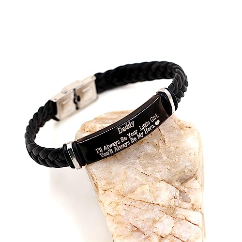Image of Uloveido PU Leather Stainless Steel ID Bracelet for Son from Mom Dad, Encouragement Inspirational Gift to Men