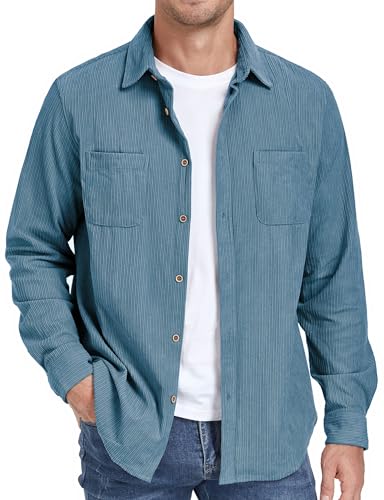 Men's Button Down Corduroy Shirt Jacket Casual Long Sleeve Lightweight Shacket Overshirts Jackets with Pockets2