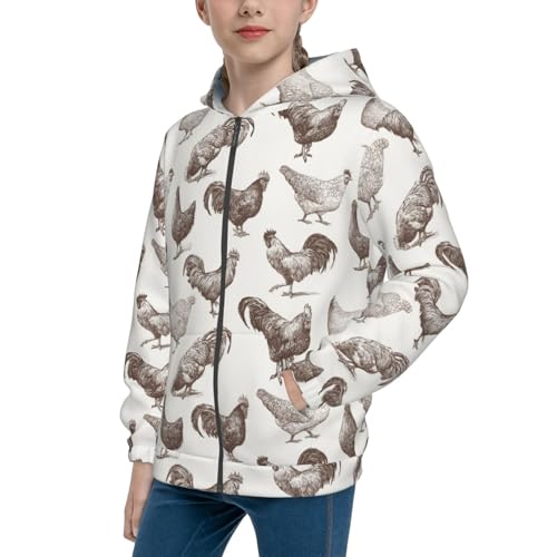 Cock and Hen Kids Pullover Hoodies Boys Zip Up Sweatshirts Girls Athletic Clothes with Pocket