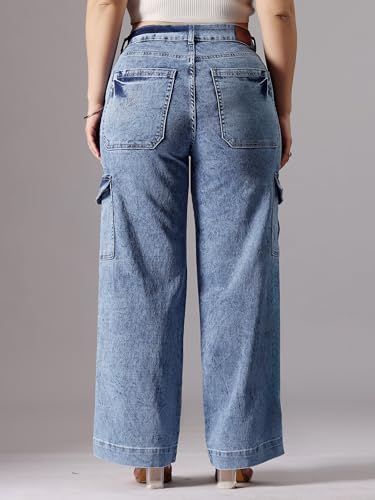 Image of Miss Chase A+ Women's High Rise Regular-Length Stretchable Denim Wide-Leg Shaping Jeans