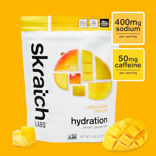 Skratch Labs Hydration Sports Drink Mix with Caffeine – Real‑Fruit Electrolyte Powder for Fast Hydration & Energy | Mango | 20 Servings | Vegan, Non‑GMO, Clean Ingredients
