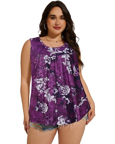 Image of Women Plus Size Tank Top Casual Summer Tops Loose Fit Sleeveless T Shirts Trendy Crewneck Tunic Tees 2026