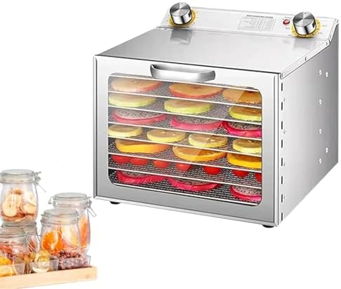 Electric Food Dehydrator with 12H Timer, Stainless Steel Trays, Adjustable 30-90°C Temp Control for Jerky, Herbs, Vegetables, Dog Treats - 6 Layer Freeze Dryer Machine