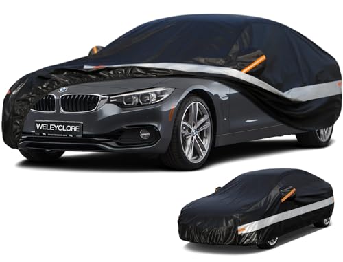 Weleyclore Car Cover Waterproof Breathable Large for Saloon,Outdoor Car Covers.Rain Snow UV Dust Protection.Custom Fit for Audi A5,BMW 4 Series, 3 Series, Jaguar XE/S type,Ford Mondeo,etc,Black B5