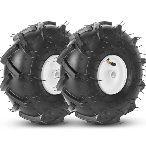 AR-PRO 11x4.00-4 Tiller Tire and Wheel 3/4 Axle Bore Hole 3-1/8 Centered Hub Compatible with Craftsman and Troy-Bilt Tiller 4Ply Pneumatic (Set of 2)