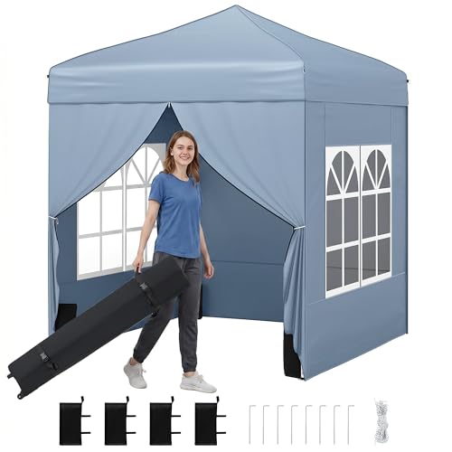 GOPLUS Carpa Plegable de Jardin con 4 Paredes Laterales, 1,94x1,94 M, Cenador Pop up con Aultra Ajustable, Bolsa de Transporte, 4 Sacros de Arena,para Eventos, Terraza, Exterior (194x194 cm,Gris)