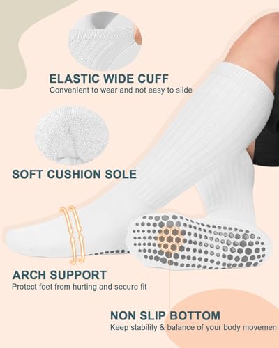 Image of yeuG Pilates Grip Socks for Women Yoga Slouch Socks with Grip for Barre Knee High Boot Socks Long Scrunch Slipper Socks