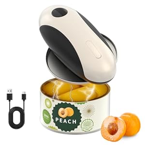 CIRCLE JOY Rechargeable Electric Can Opener, One-Touch Automatic Can Opening with Lid Remover & Smooth Edge Cutting, Food-Safe, Easy to Use for Seniors and Arthritis, Black White