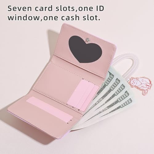 Wallet Women, Cute Pink Cat Ladies Wallet, Small Trifold Wallets Woman Business Credit Card Holder Purse with ID Window for Cash (Cute Cat)4