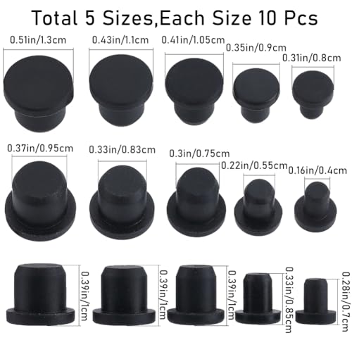 GORGECRAFT 50Stk 5 Größen Silikon-Lochstopfen Schwarz Rund Gummi Wasserdicht Knopfloch-Endabdeckungen Weicher Flexibler Stopper Passend Für Löcher Mit 4-9.5mm Innendurchmesser Flaschen Rohre