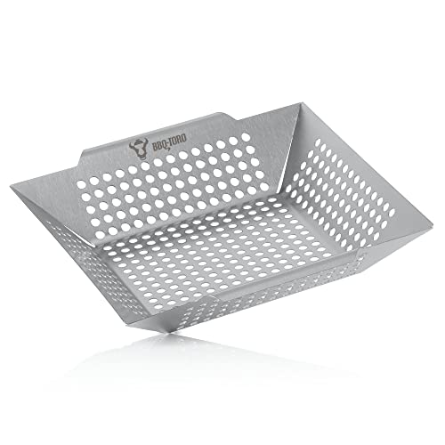 BBQ-Toro Edelstahl Grillkorb | 30 x 30 x 5,5 cm | Grillschale für Gasgrill | Gemüse Grillkorb, Grill Korb, Grillgemüsepfanne, Grillgemüse, Grillzubehör aus Edelstahl, Gemüse Grillschale