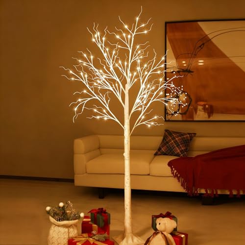 Fanshunlite Lighted Birch Tree 6FT 96 LED Warm White Decoration for Halloween Christmas Wedding Party, Home Indoor Outdoor Use