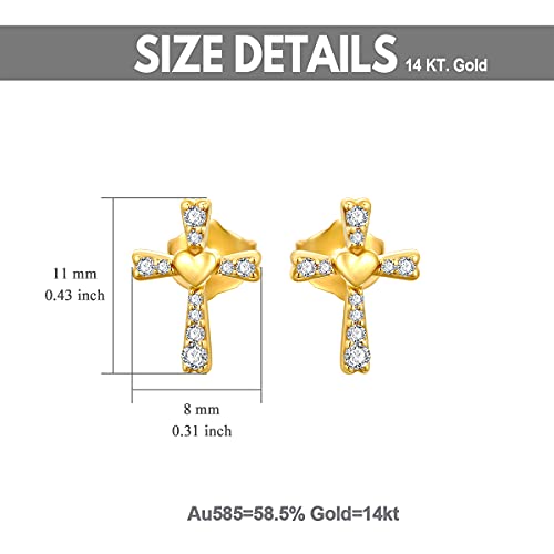 14k Gold Cross Stud Earrings for Women, 14kt Cubic Zirconia Religious Jewelry Confirmation Gifts for Her4