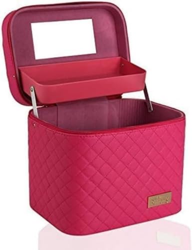 メイクボックス コスメボックス 化粧品収納ボックス 大容量 化粧箱 収納ケース 小物入 ミラー付 化粧ポーチ・メイクボックス 収納ボックス (ローズレッド)