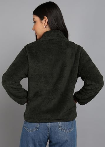 Image of Alan Jones Clothing Women's Fluffy Yarn Fleece Full-Zip Jacket | Soft Lightweight Warm Outerwear with Stand Collar & Piping at Hem & Cuffs