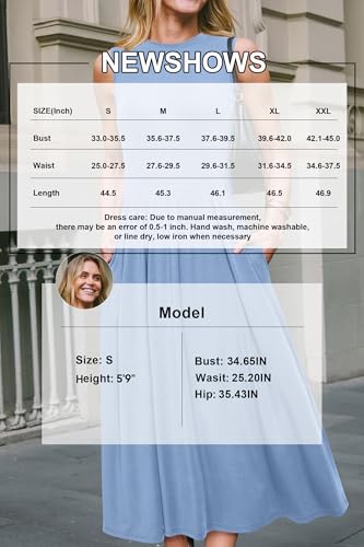 Image of Newshows Women 2025 Work Dress Sleeveless Crew Neck Office Business Casual Outfits Midi Elegant Dresses with Pockets