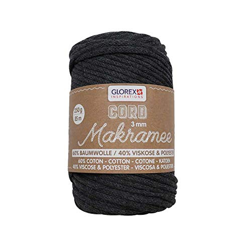 Glorex 5 1006 04 Macrame Cord 3 mm Super Soft Textile Yarn 60% Cotton / 40% Viscose for Crochet Knitting