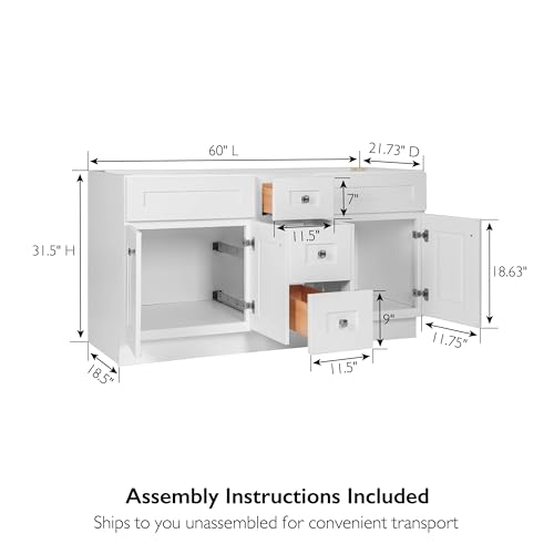 Image of Design House Brookings Bathroom Vanity, 60 inch, White