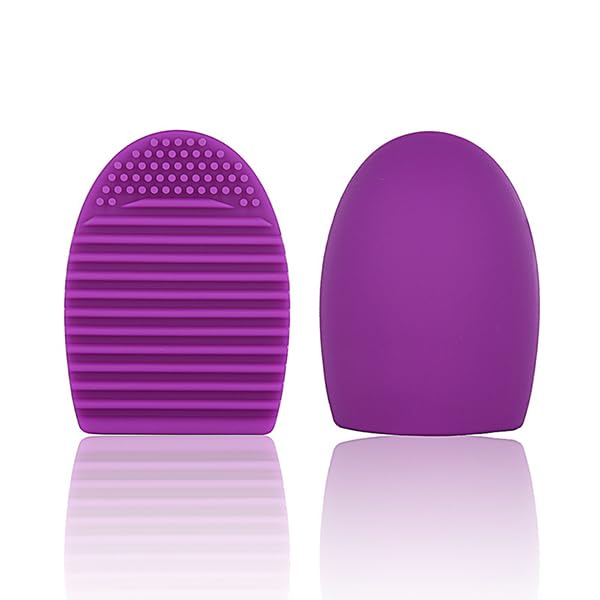 Housoutil Silicone Makeup Brush Cleaner Egg, Purple Cosmetic Brush Cleaning Tool for Efficient Makeup Brush Washing, 2.95x2.16x1.18 Inches