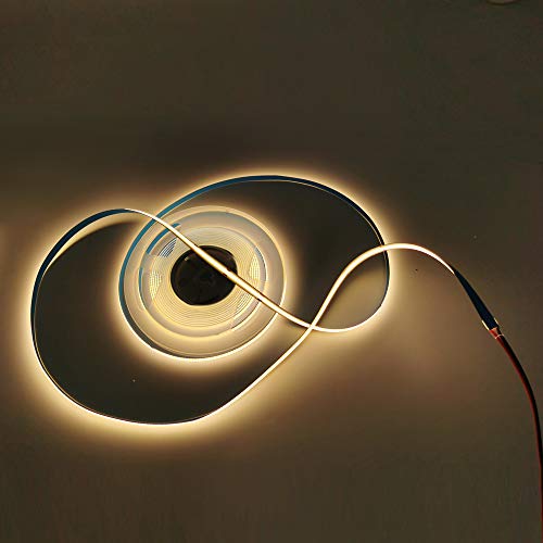 Image of DC 12V /24V 5MM Width PCB Premium High Brightness COB LED Strip Flexible High Density Chips Ra>90 Super Brightness Warm Natural White Light 5M (Warm Light 3000K, DC 24V)
