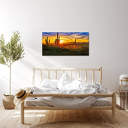 Vanseeing Modern Canvas Wall Art Golden Sunset In Arizona Sonoran Desert Landscape Painting Saguaro Cactus Pictures Print On Canvas Botanical Southwest Decor For Bedroom Living Room Office Ready To Hang 20X40Inch #TOP4