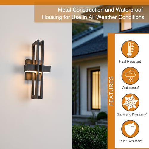 Image of 15Inch Small Outside Lights High-End Black Wall Scones IP65 Waterproof Anti-Rust Garage Lights, Elegant Outdoor Lamp for House Porch Patio Garage Front Door,Outdoor Wall Lighting Fixtures