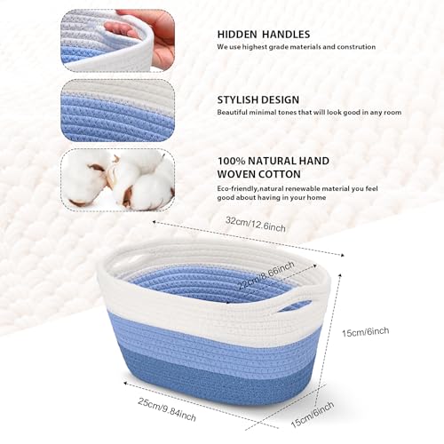 Image of Sawysine 6 Pcs Storage Baskets Bulk for Organizing Cotton Rope Woven Basket with Handles for Gift Cloth Shelves Blanket Toys Living Room(Blue and White)